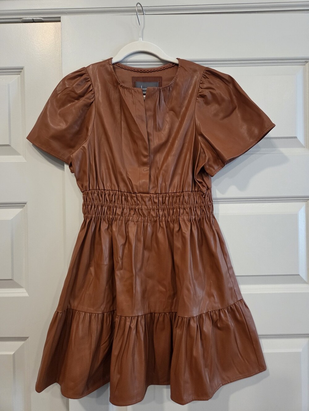 Anthropologie Summerset Mini Dress- Rust Brown Faux Leather Tiered